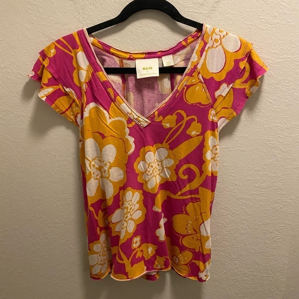 Maeve By Anthropologie Floral Ruffle Sleeve Blouse